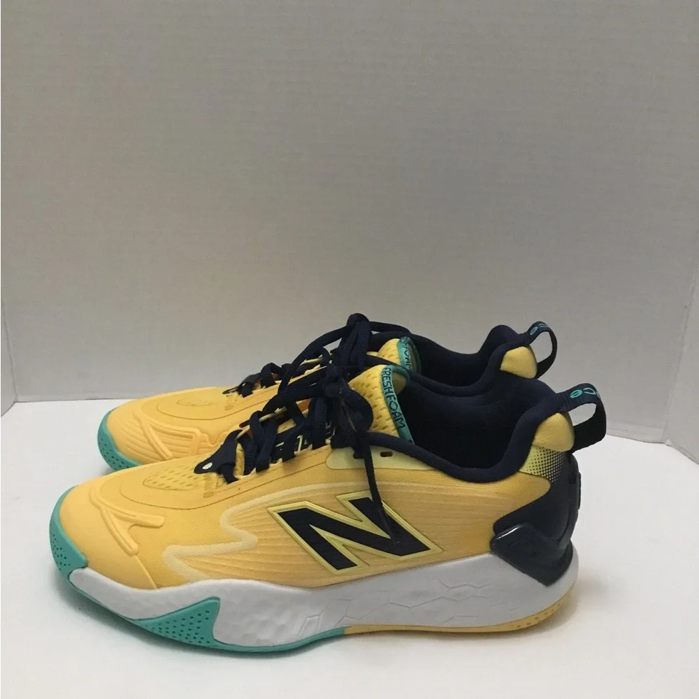 New Balance Yellow and Teal Sneakers with Navy Laces